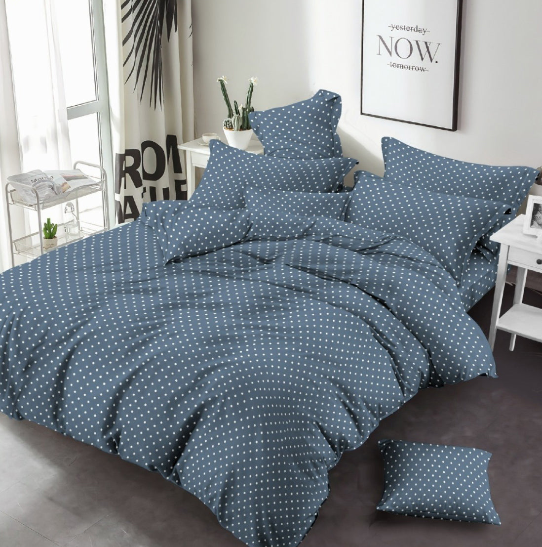 White Doted Printed 3 Piece - Bed Sheet