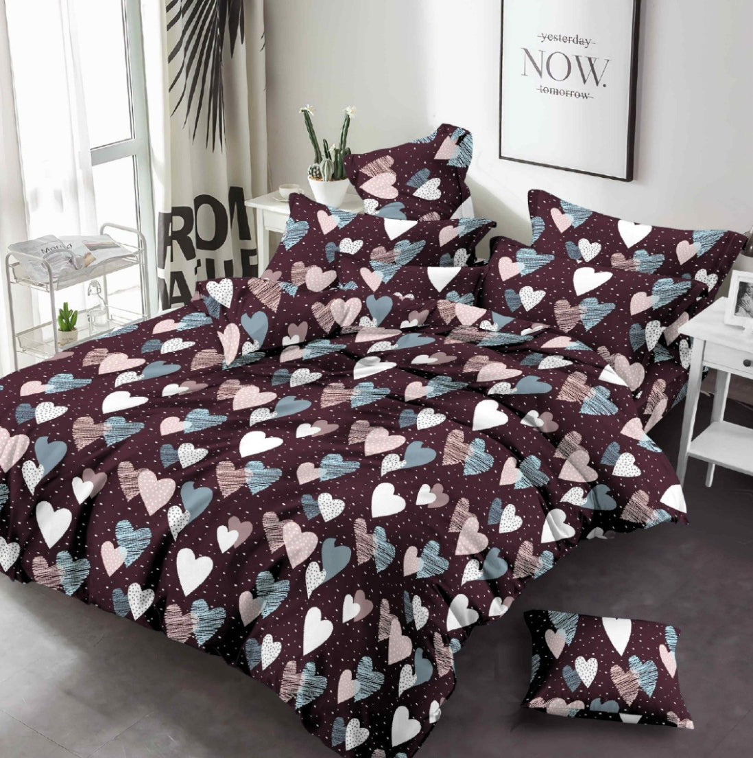 Heart Printed 3 Piece - Bed Sheet