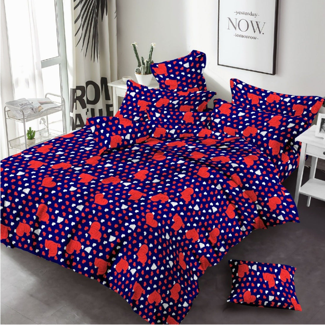 Red Heart Printed - Bed Sheet