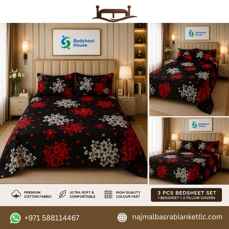 Black Red Floral Bedsheet