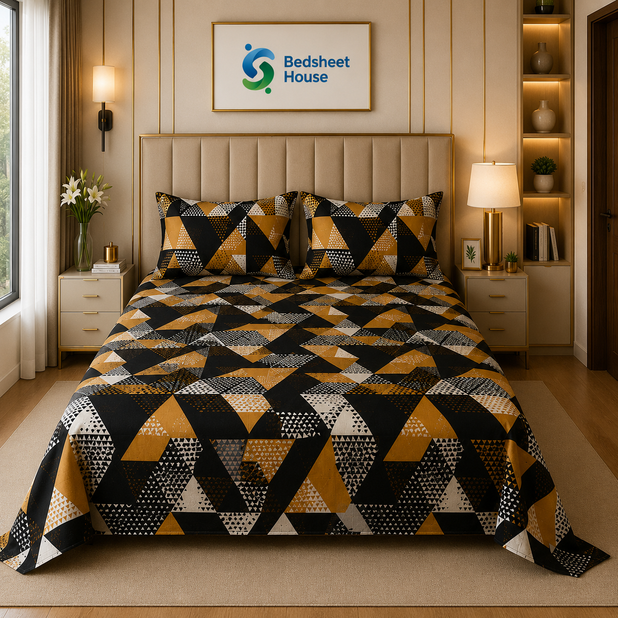 Black Gold Geometric Bedsheet