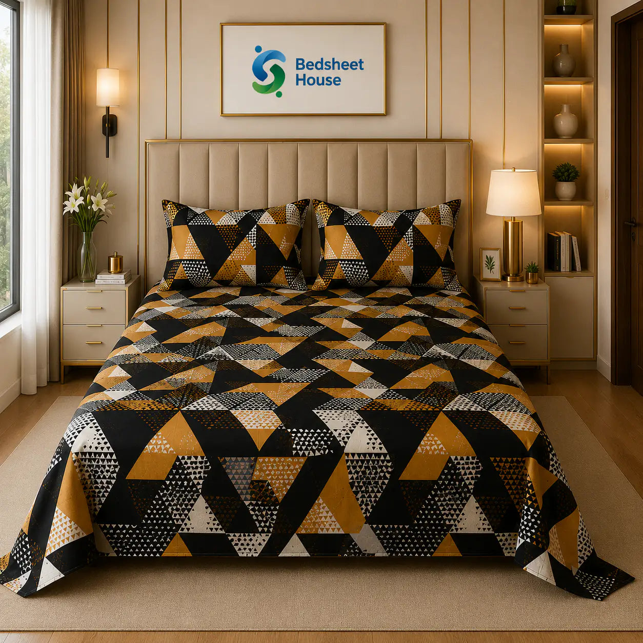 Black Gold Geometric Bedsheet