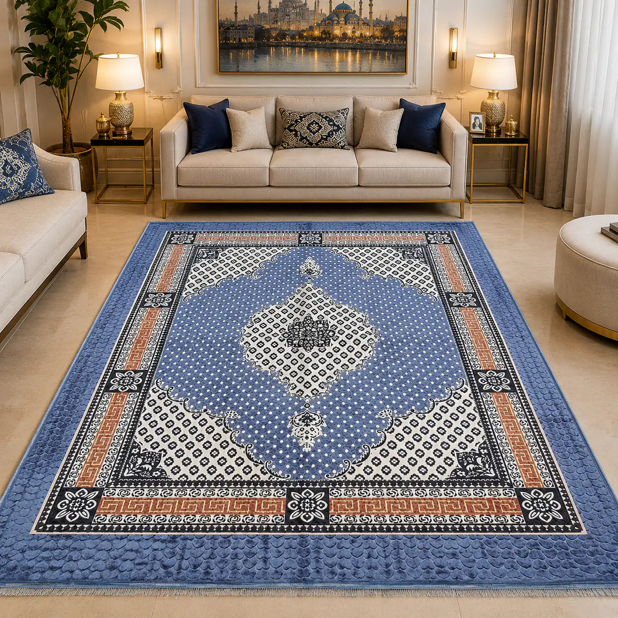 Premium Blue Persian Style Carpet 2x3 M