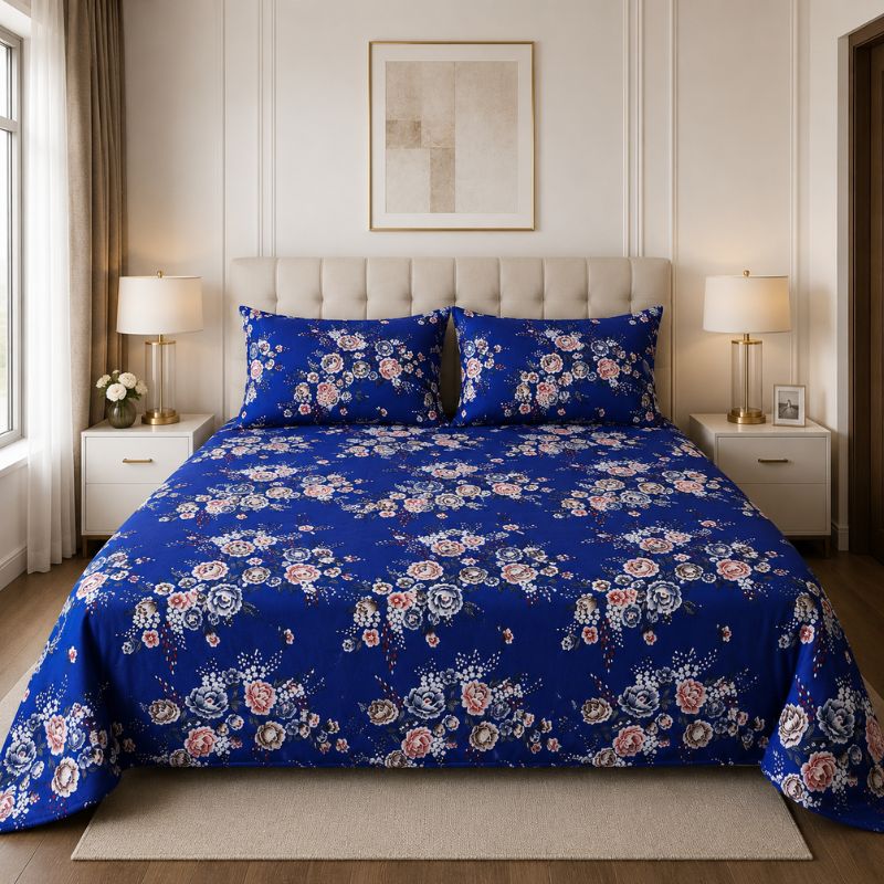 Premium Blue Floral Bedsheet