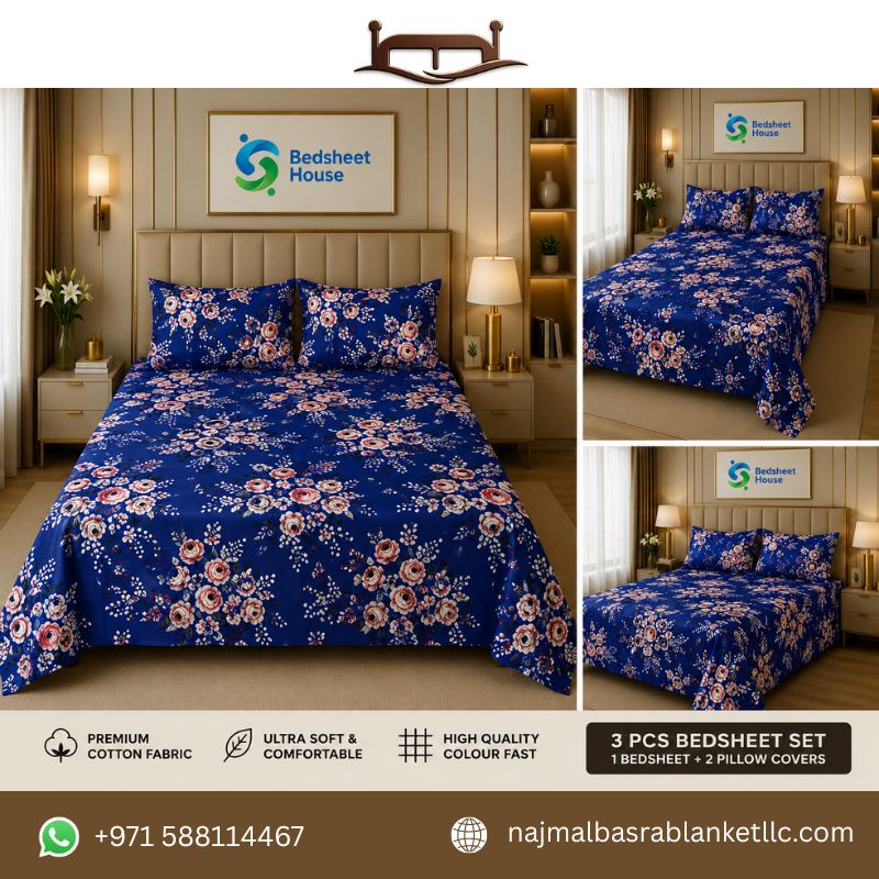 Premium Blue Floral Bedsheet