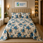 Blue Rose Floral Bedsheet