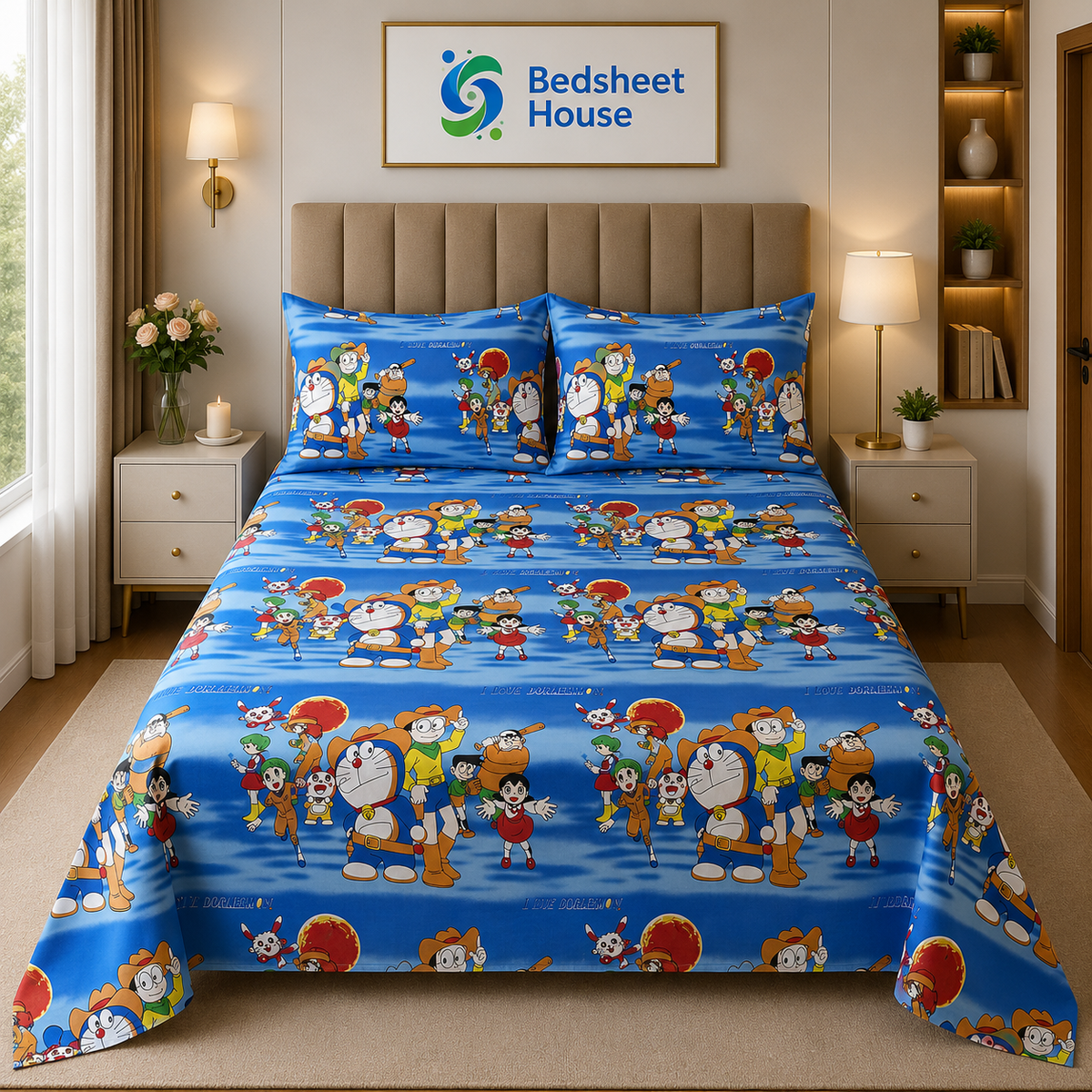Doraemon Blue 3 PCS Bedsheet