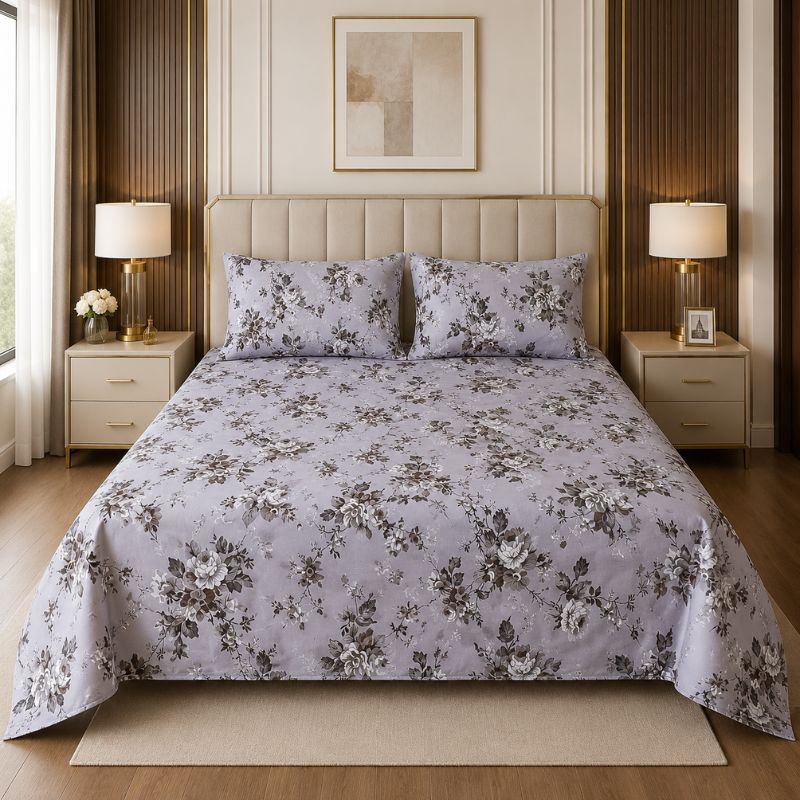 Elegant Grey Floral Bedsheet