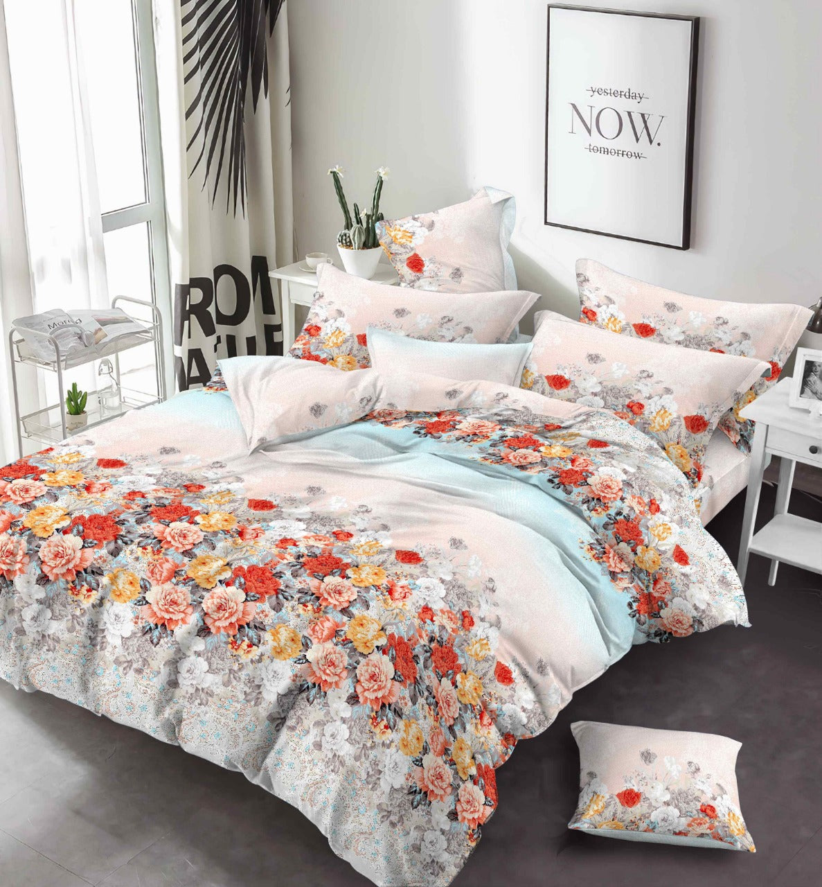 Flower Design 100% Cotton 3 Piece Bed Sheet