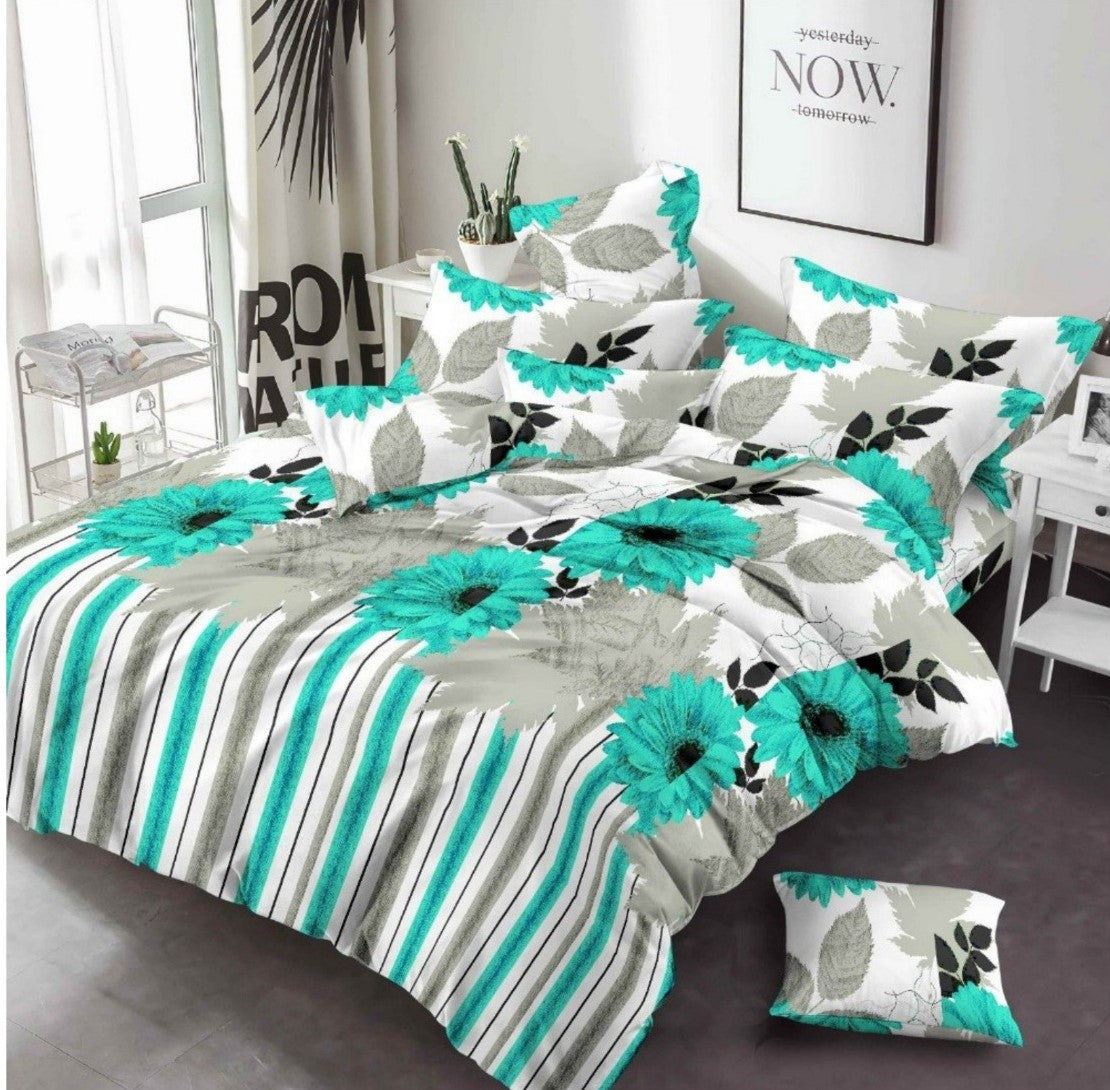 Green Flower Printed Bed Sheet