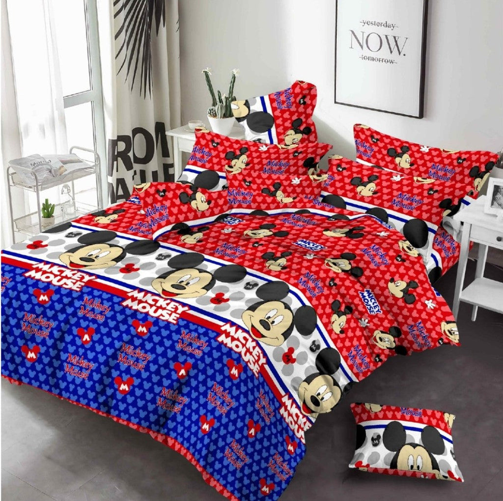 Micky Mouse with 2 Pillow Covers - Bed Sheet