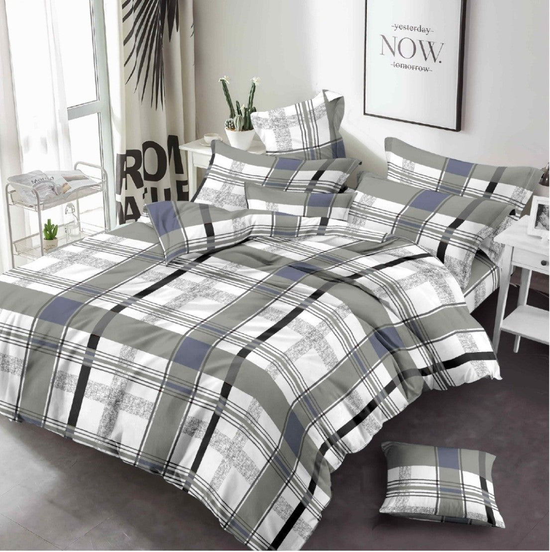 Grey Color 3 Pcs Cotton - Bed Sheet