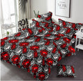 Red Flower 3 Pcs Fitted Bed Sheet
