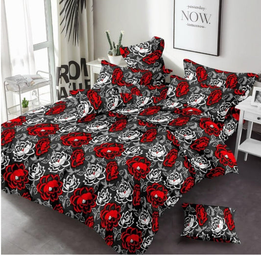 Red Flower 3 Pcs Fitted Bed Sheet
