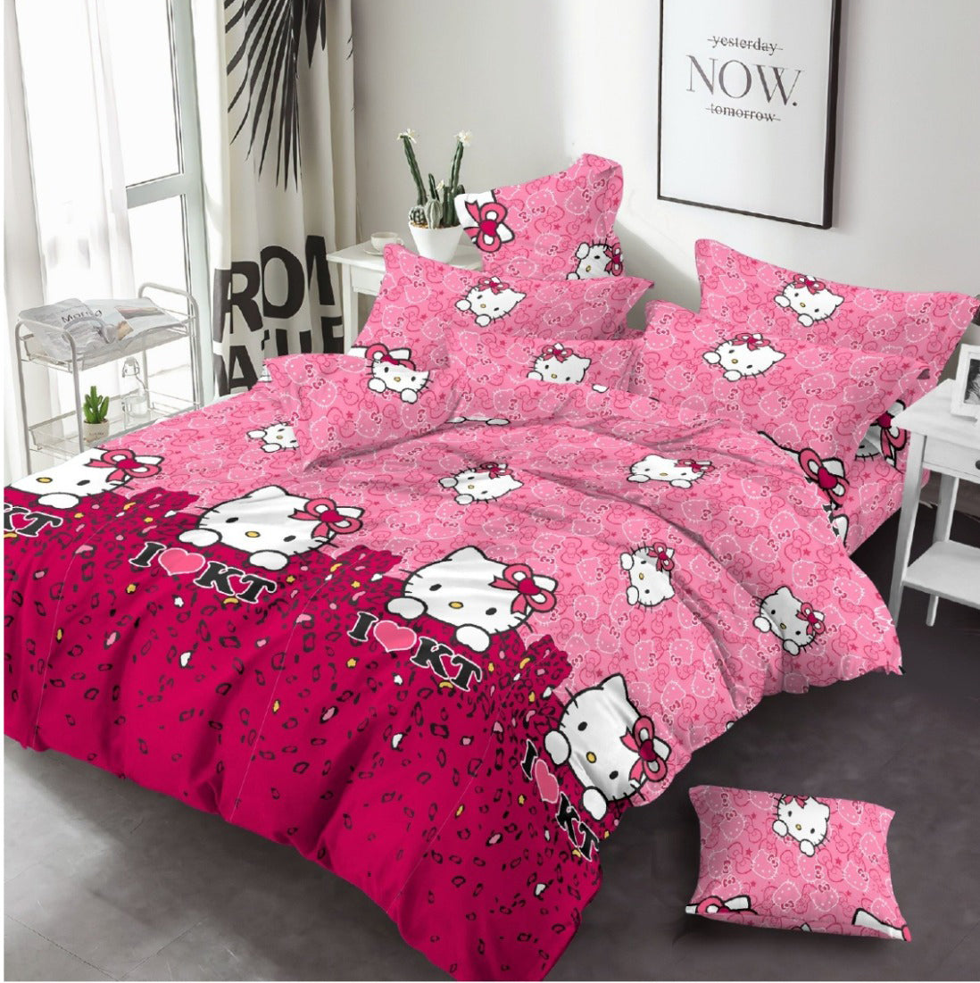 I Love KT Cartoon Printed Bed Sheets