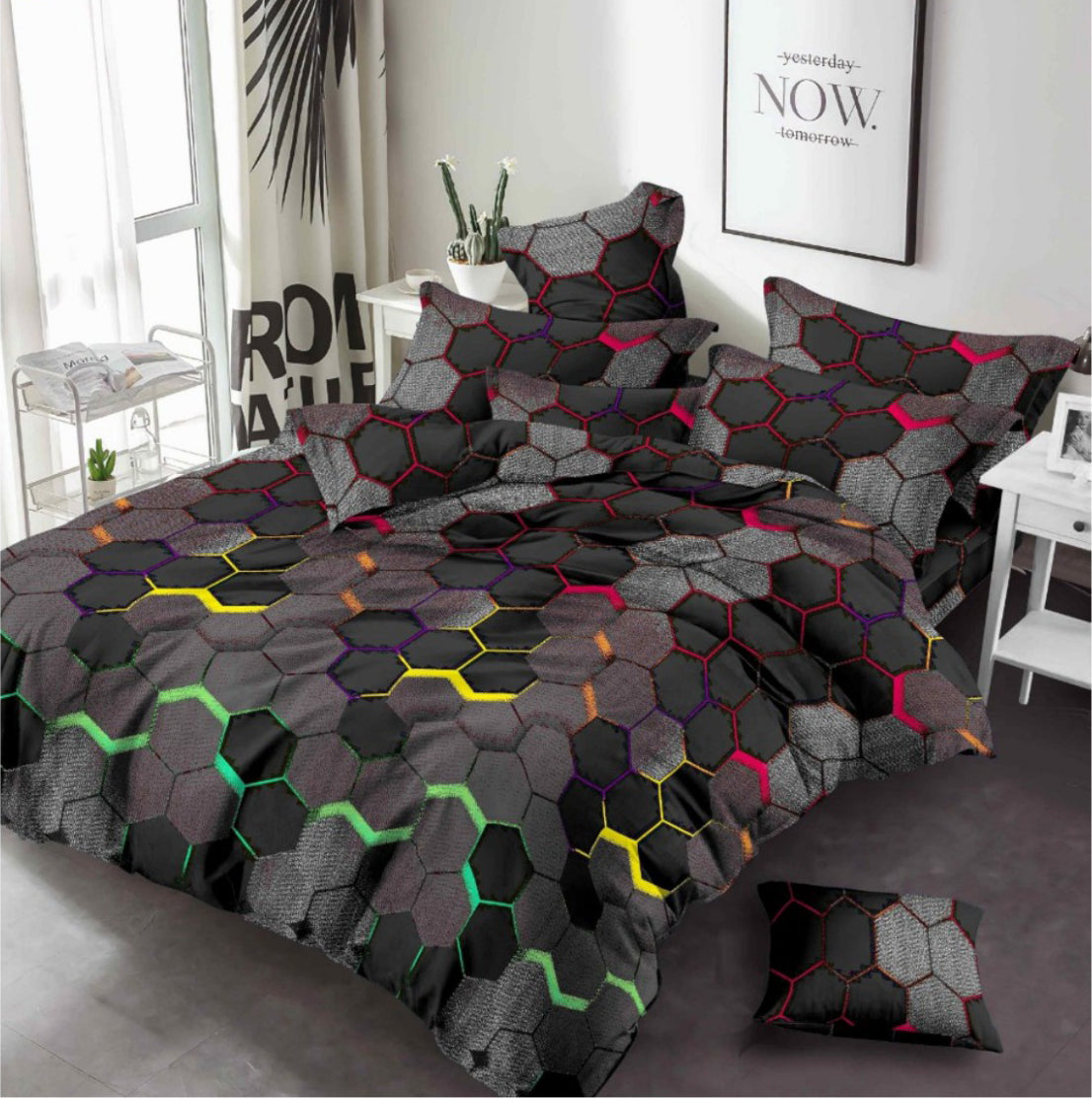 Geometric Pattern 3 Piece King Fitted Bed Sheets