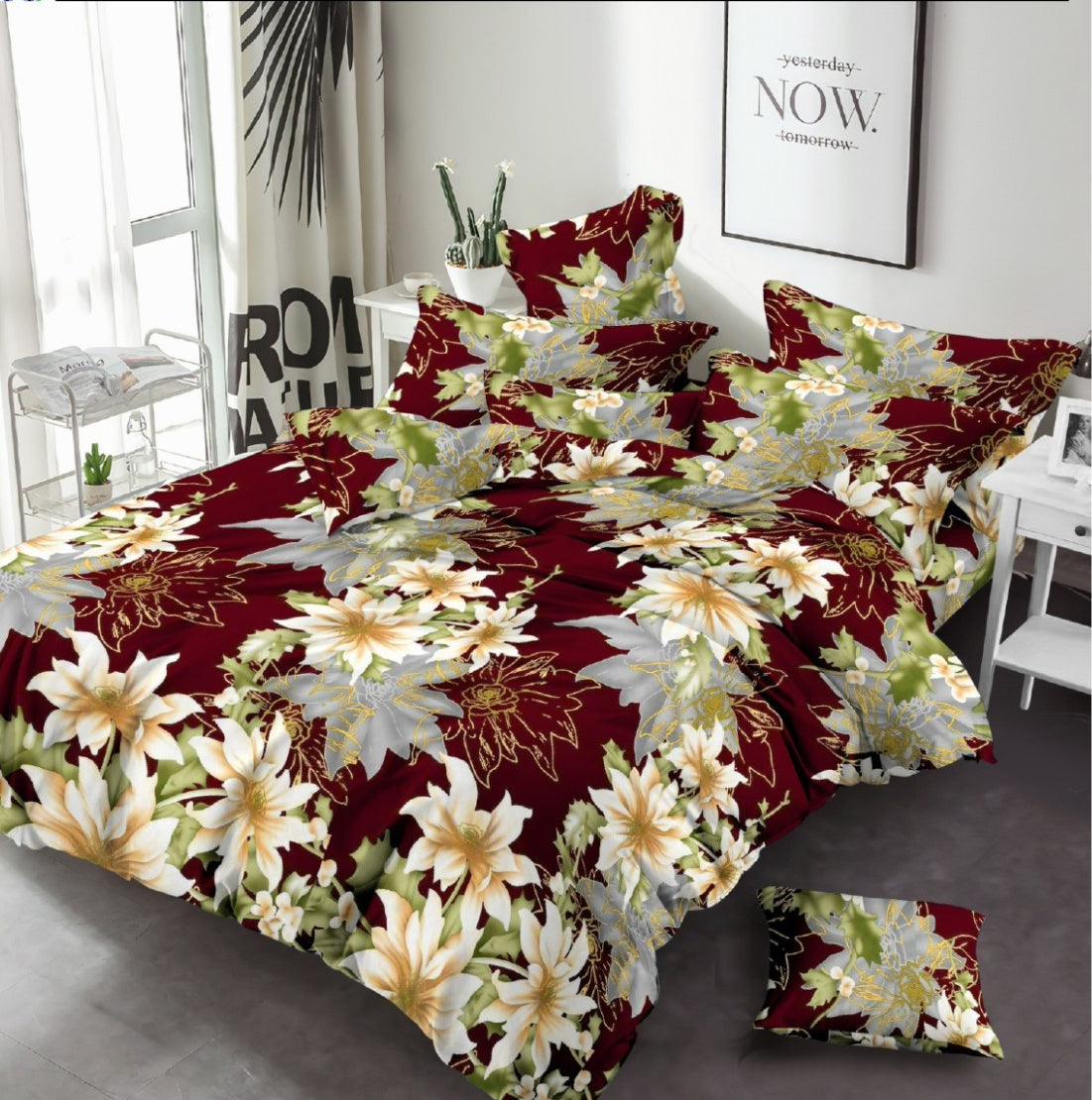 3D Design Flower Printed Bed Sheet