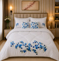 6 PCS Blue Floral Embroidered Comforter Set