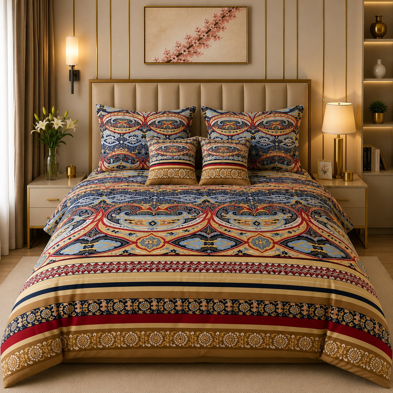 6 Pcs Luxury Traditional Printed Comforter Set