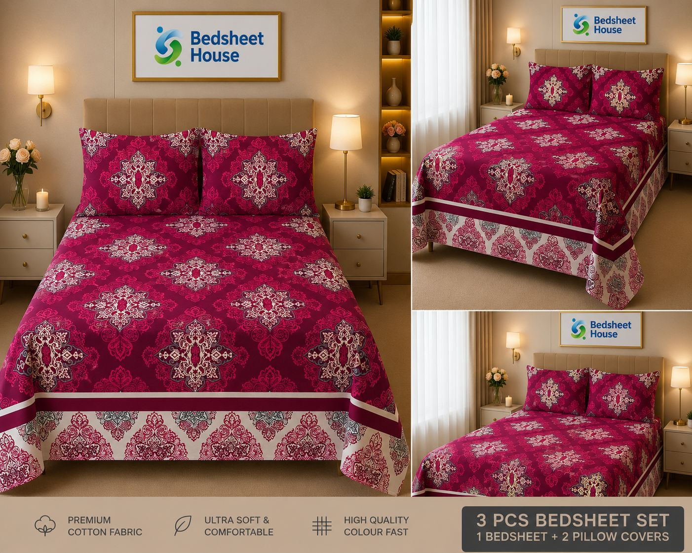 Magenta Damask Medallion Bedsheet