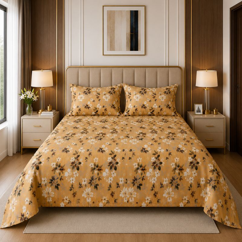 Mustard Gold Floral Bedsheet