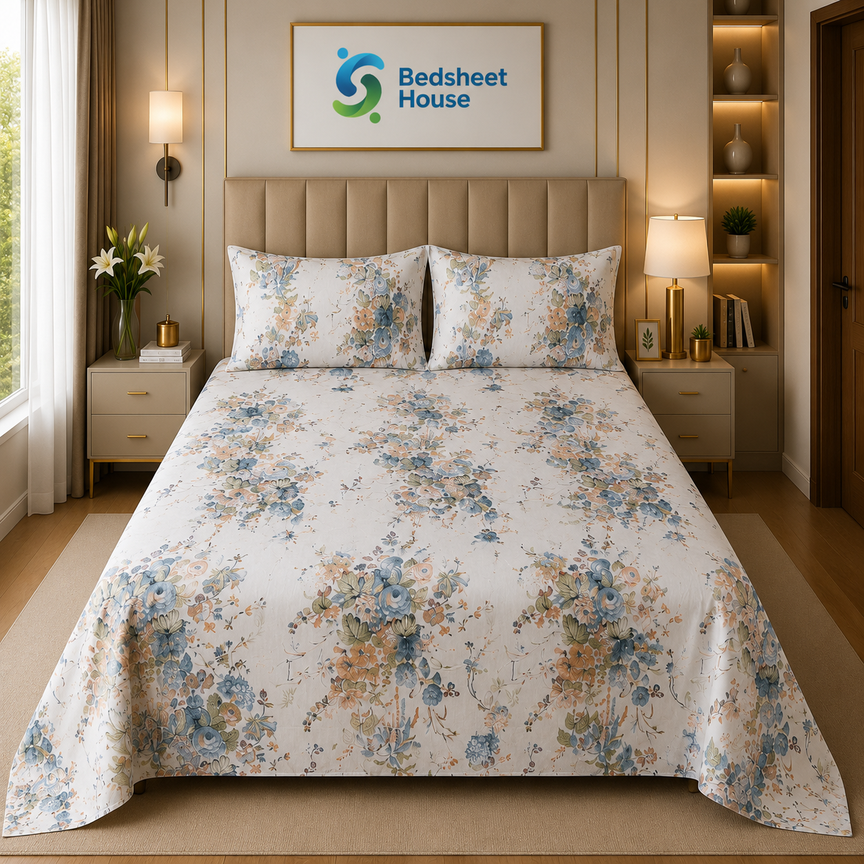 Blue Watercolor Floral Bedsheet