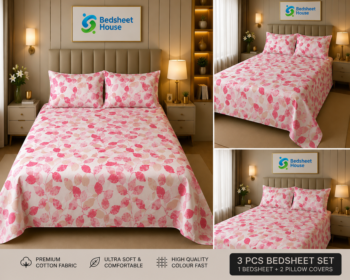 Pink Watercolor Leaf Bedsheet