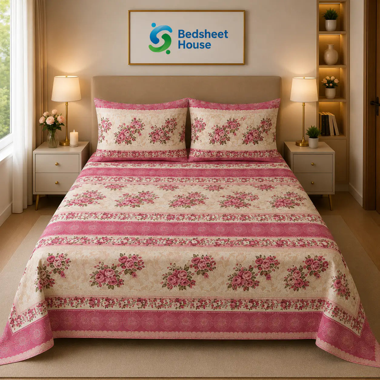 Pink Floral Border Bedsheet