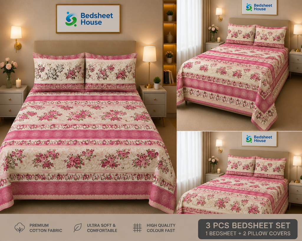 Pink Floral Border Bedsheet