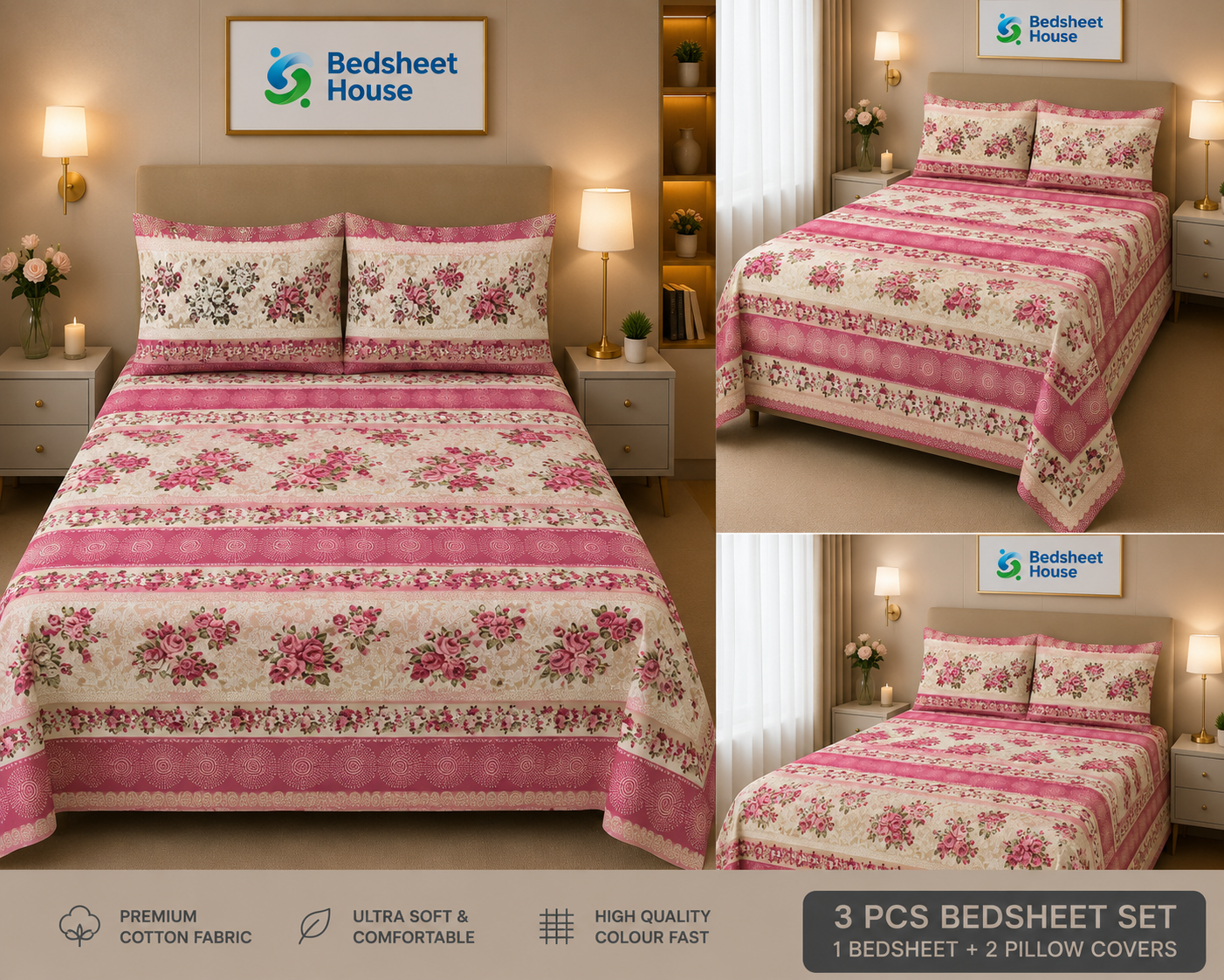 Pink Floral Border Bedsheet