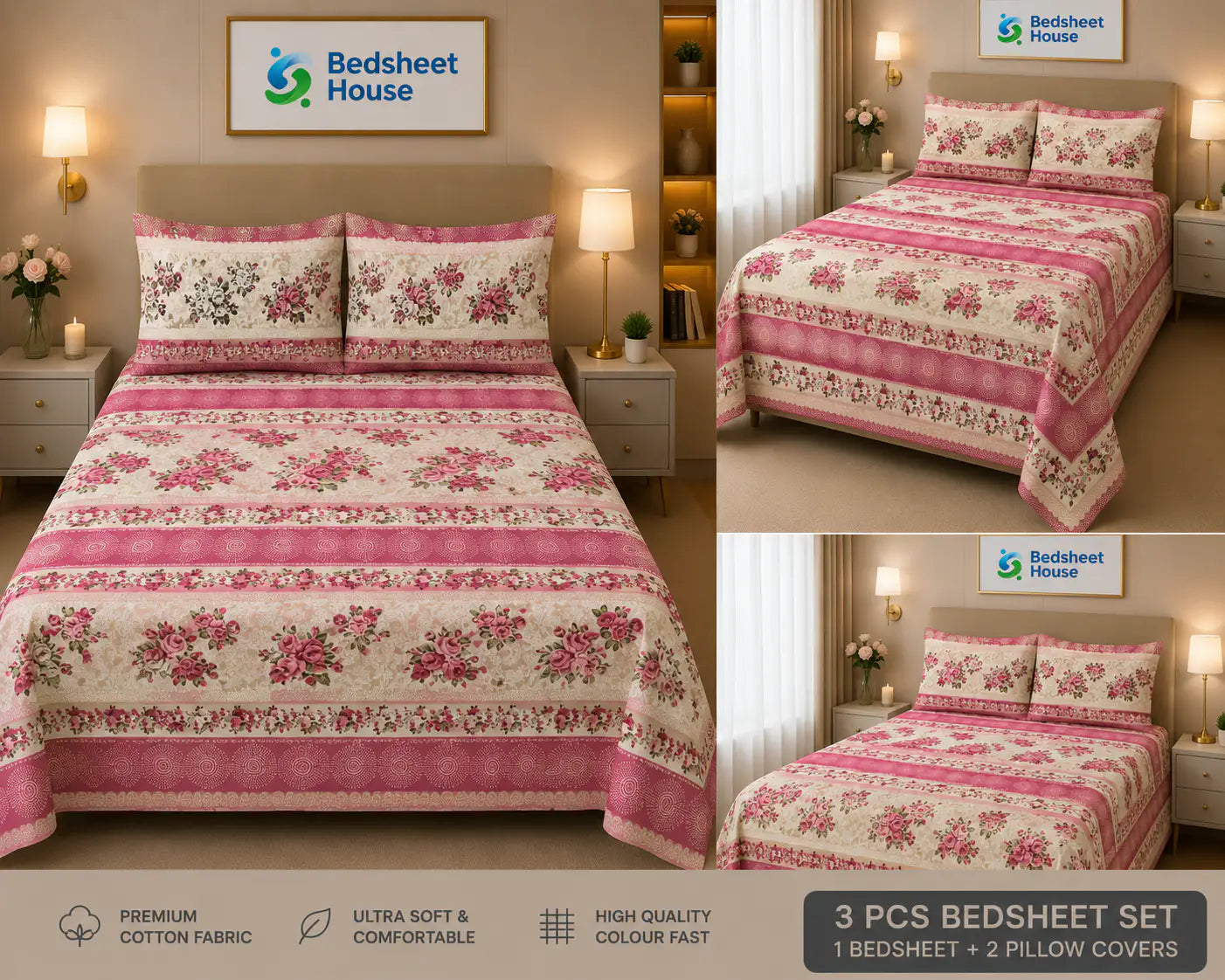 Pink Floral Border Bedsheet