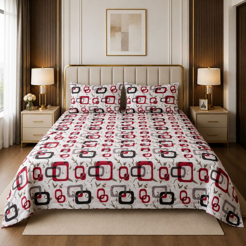 Red Geometric Print Bedsheet