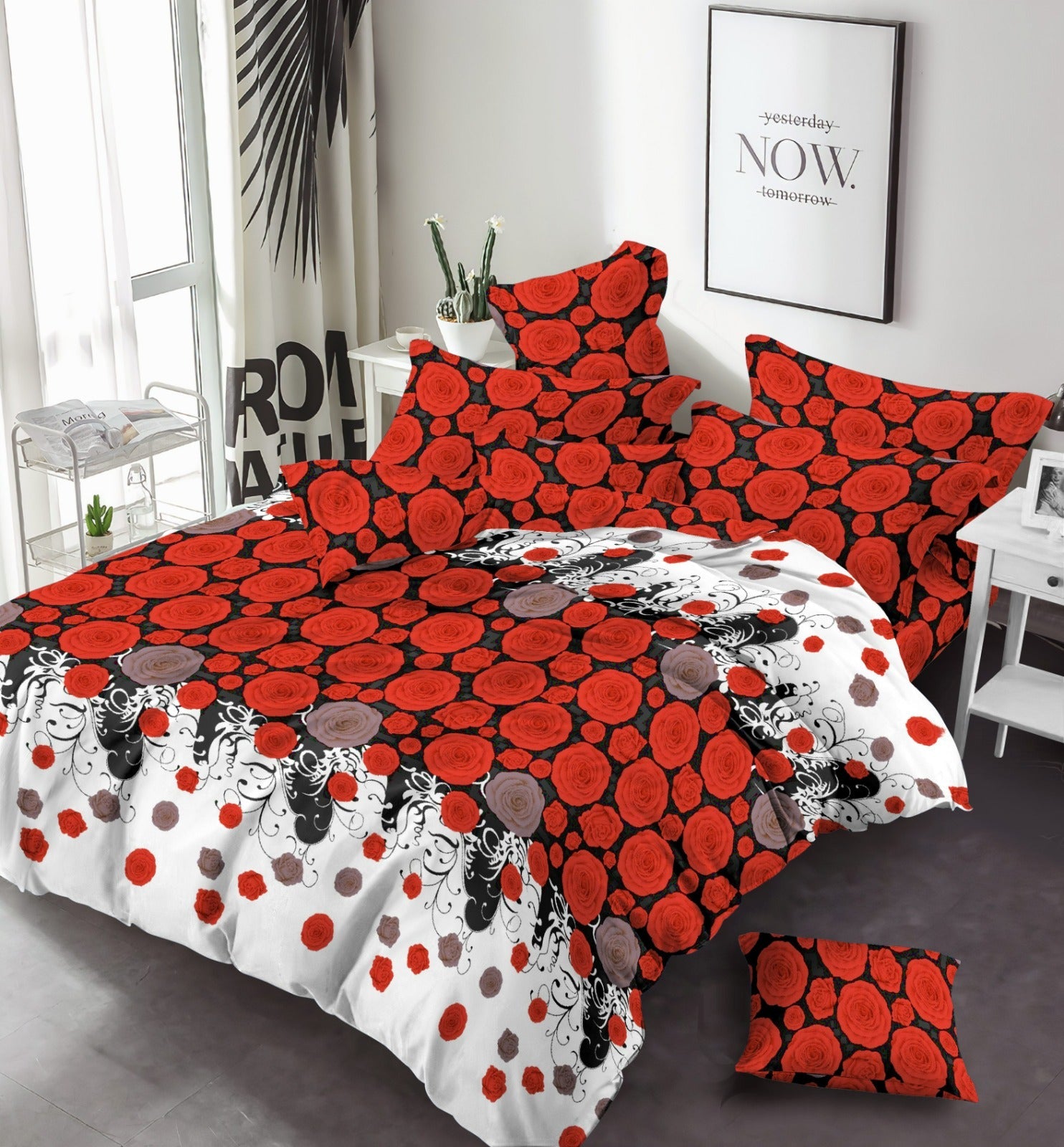 Red Flower Design Bed Sheet