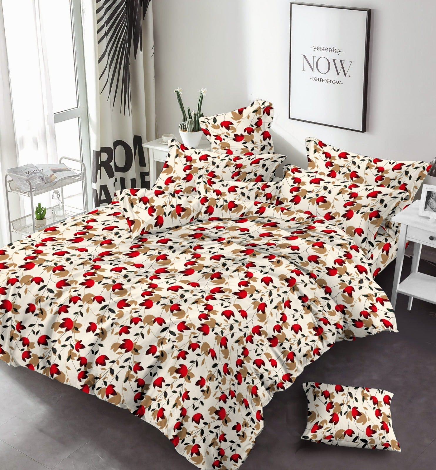 Red Rose Printed - Bed Sheet