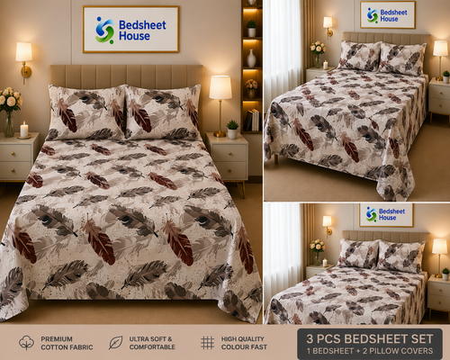 Beige Feather Print Bedsheet