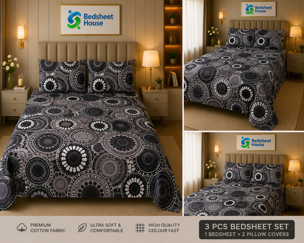 Black Circle Mandala Bedsheet