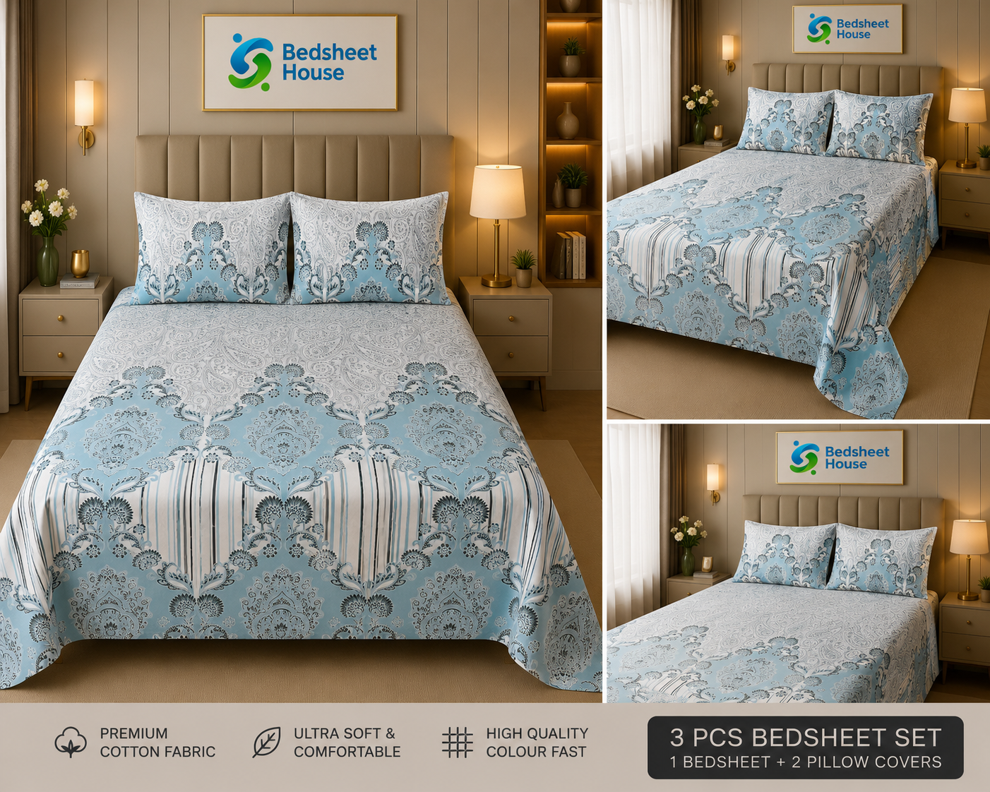 Blue Paisley Damask Bedsheet