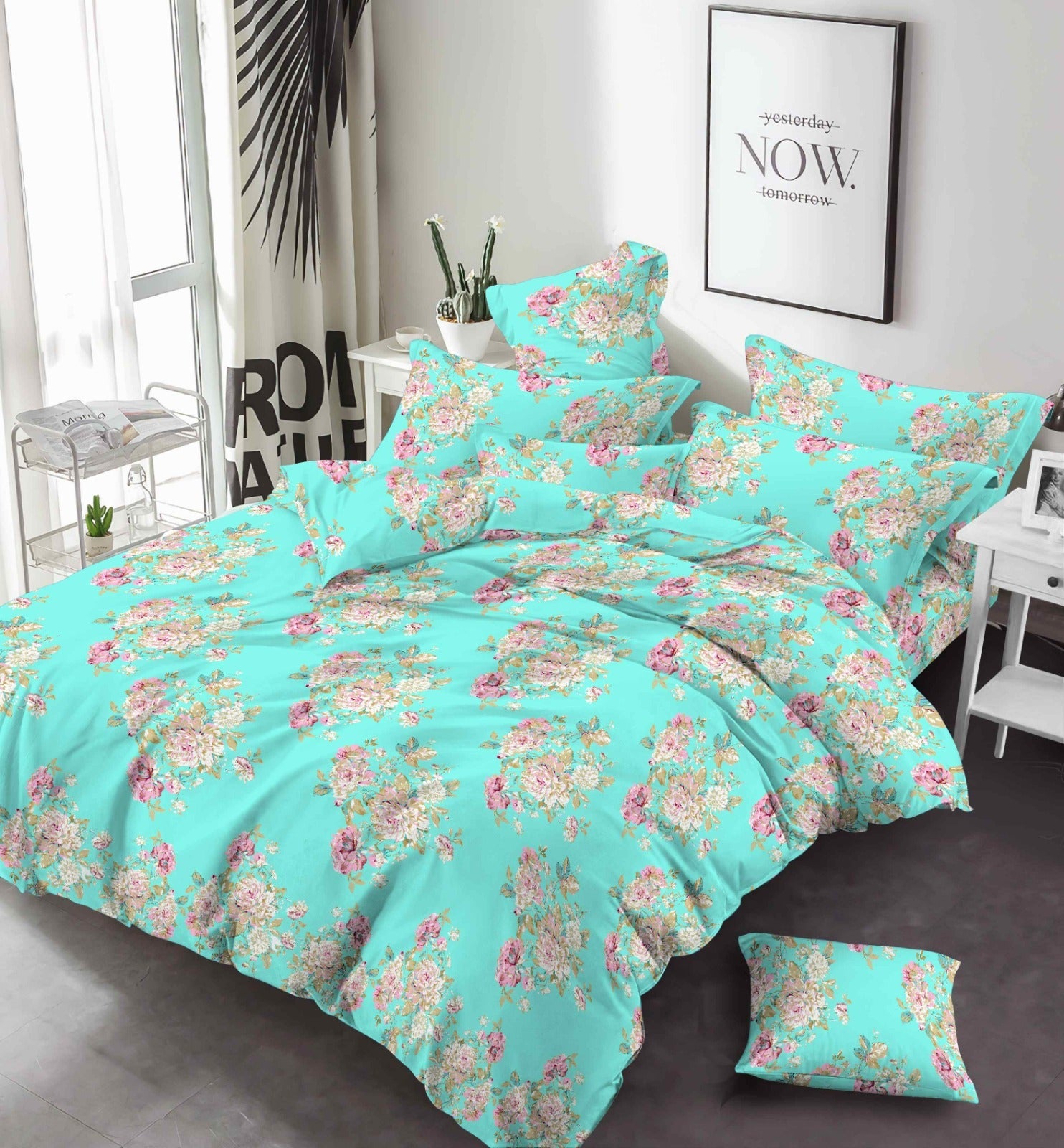 Light Green Printed 3 Pcs - Bed Sheet