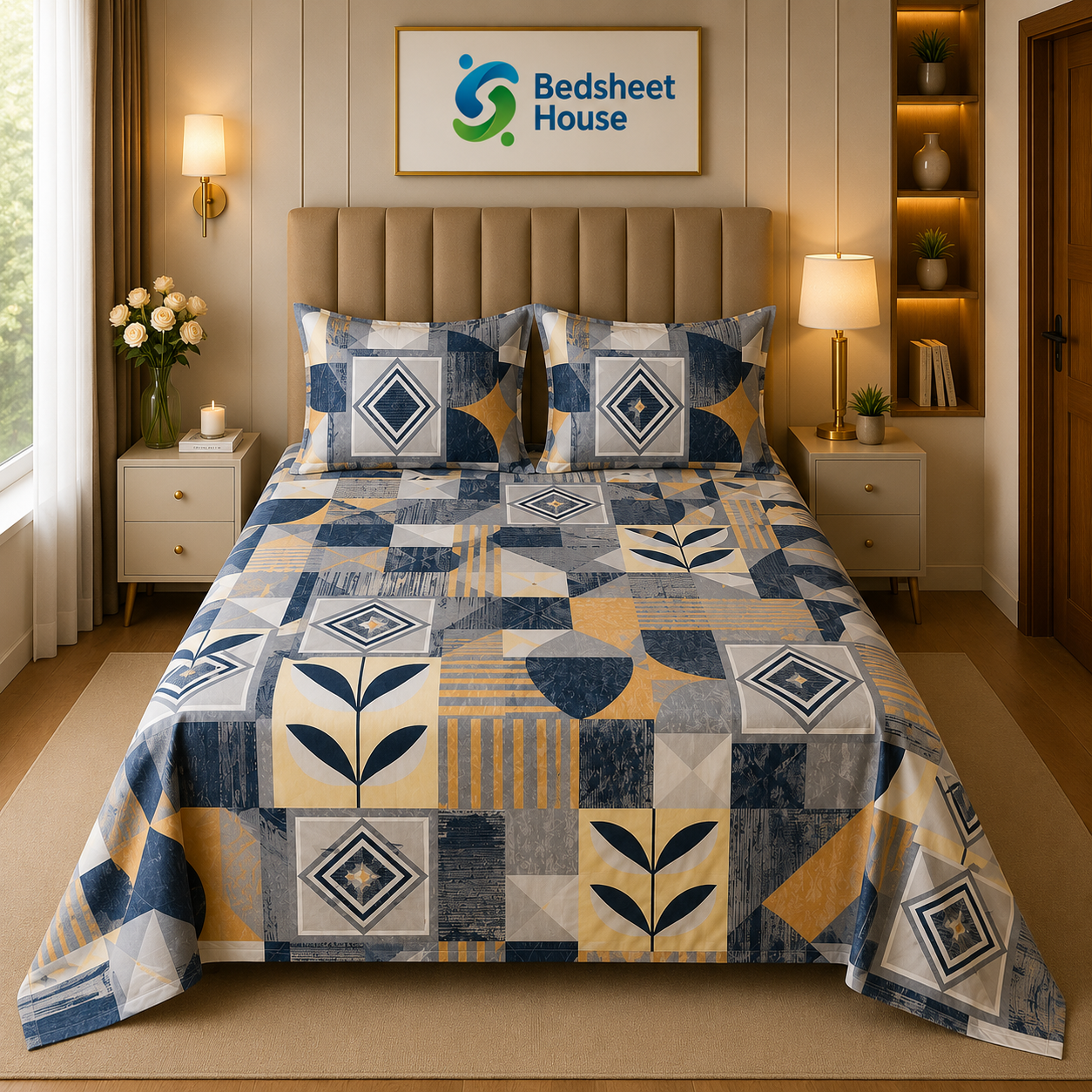 Geometric Modern Block Bedsheet