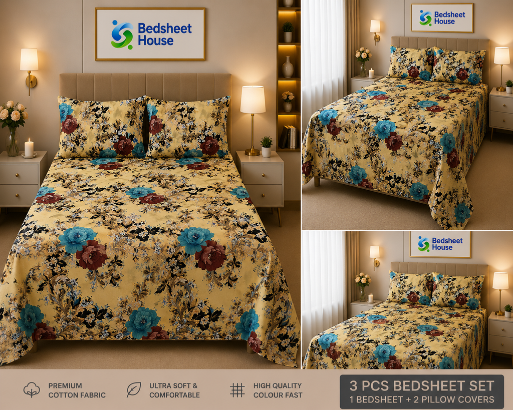 Golden Floral Vintage Bedsheet