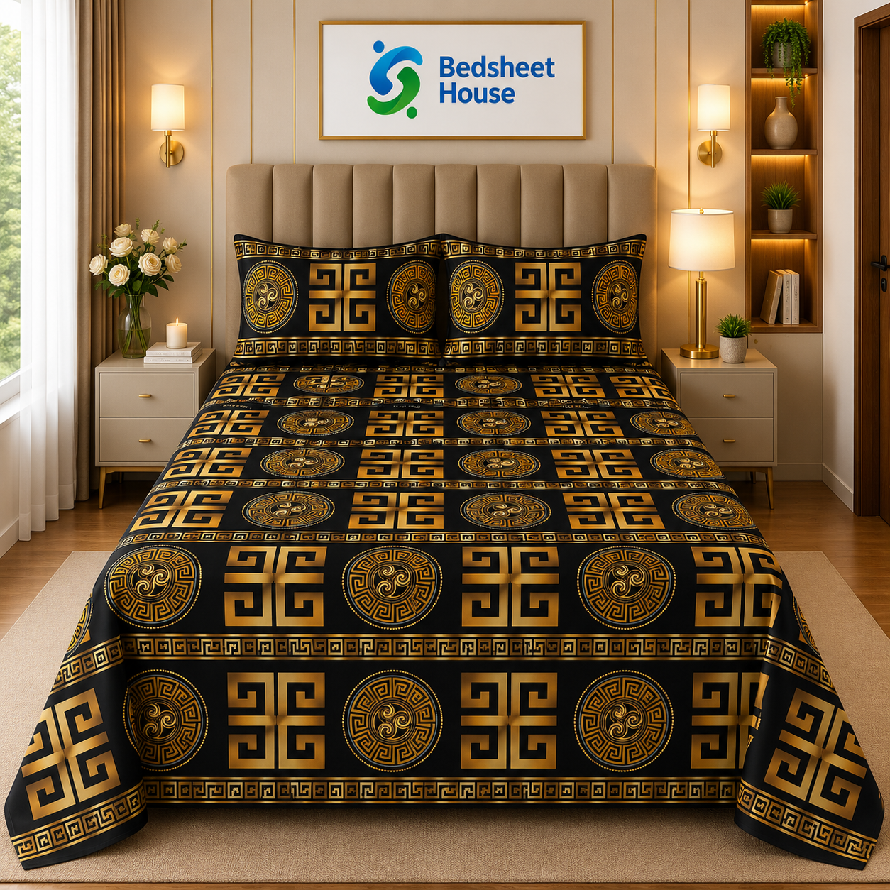 Greek Key Medallion Bedsheet
