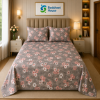 Grey Pink Floral Bedsheet
