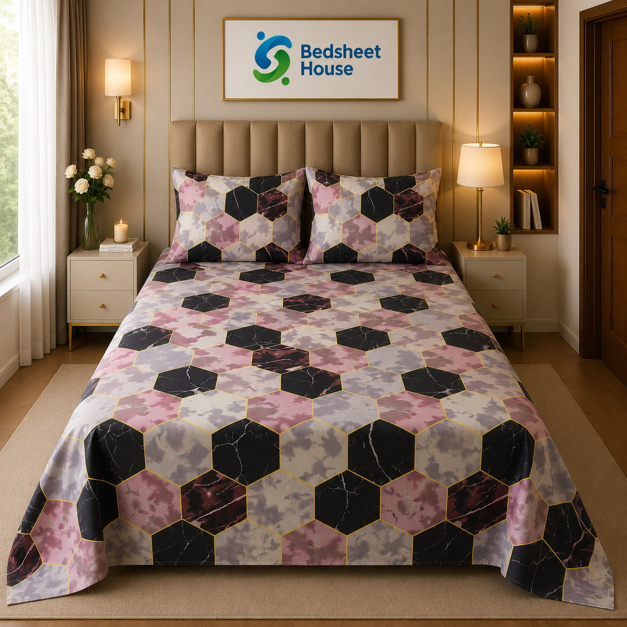 Marble Hexagon Print Bedsheet