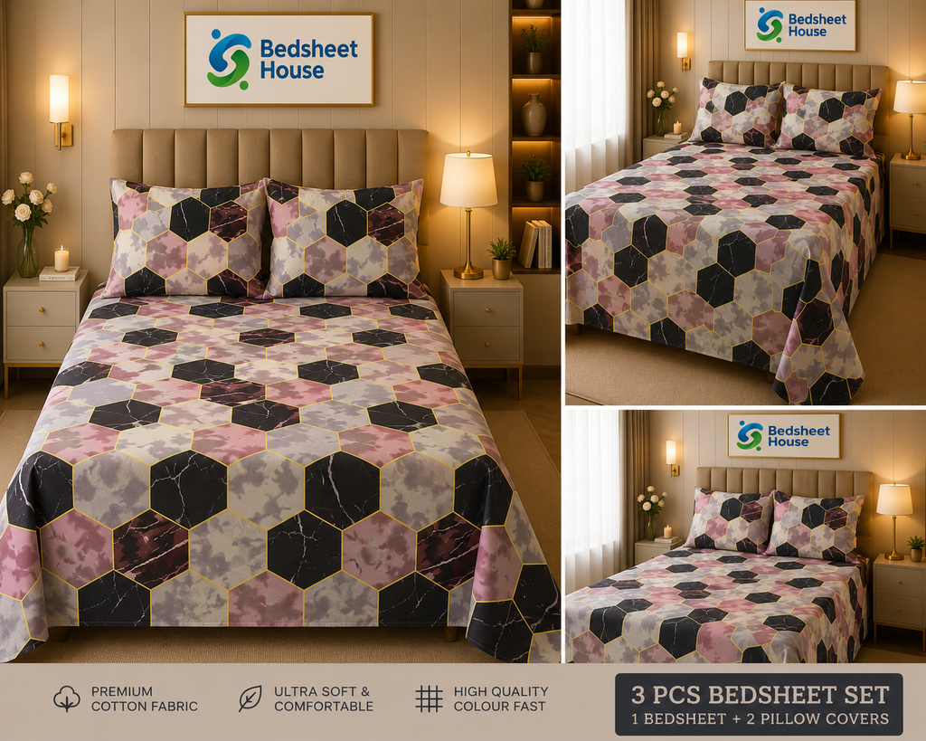 Marble Hexagon Print Bedsheet
