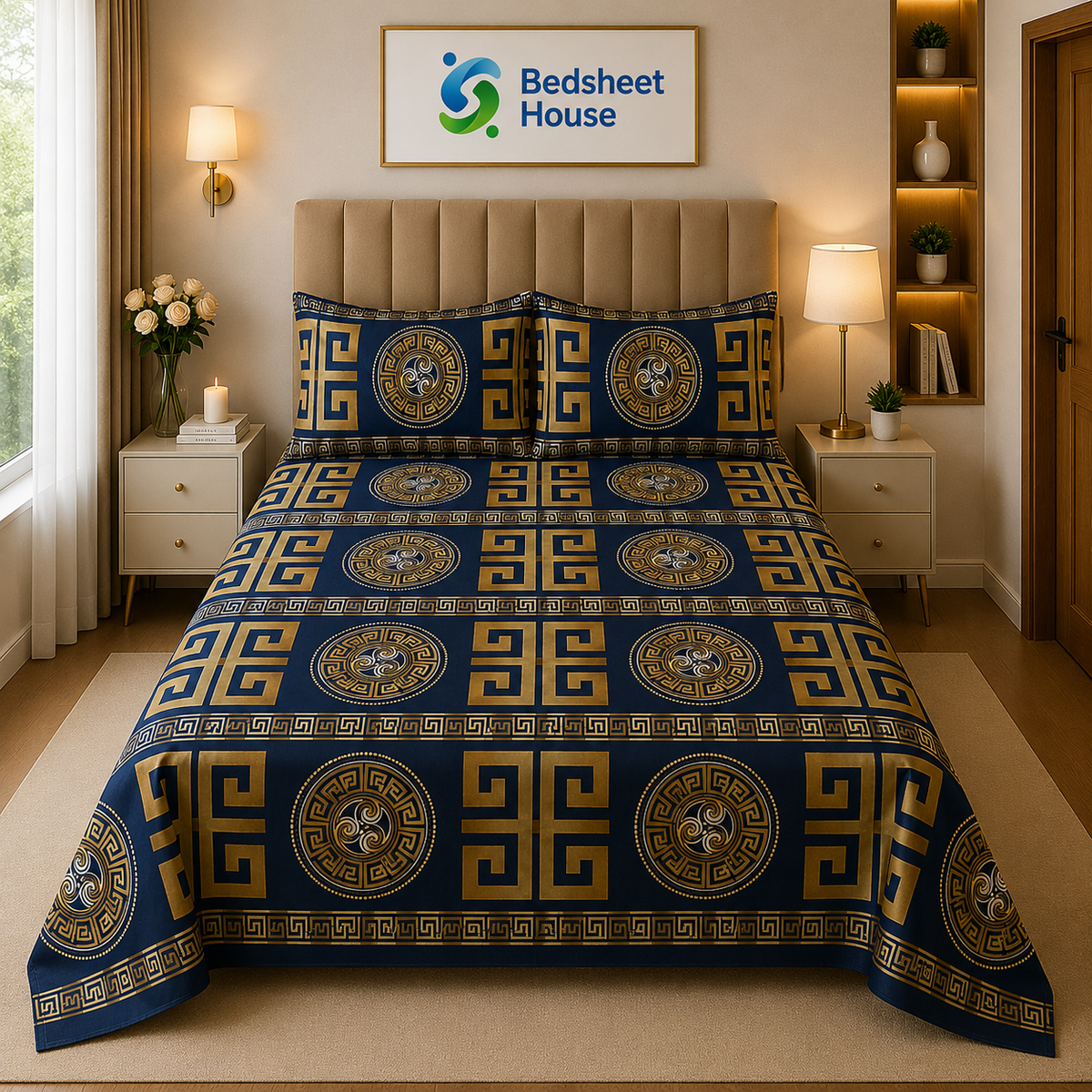 Navy Gold Medallion Bedsheet