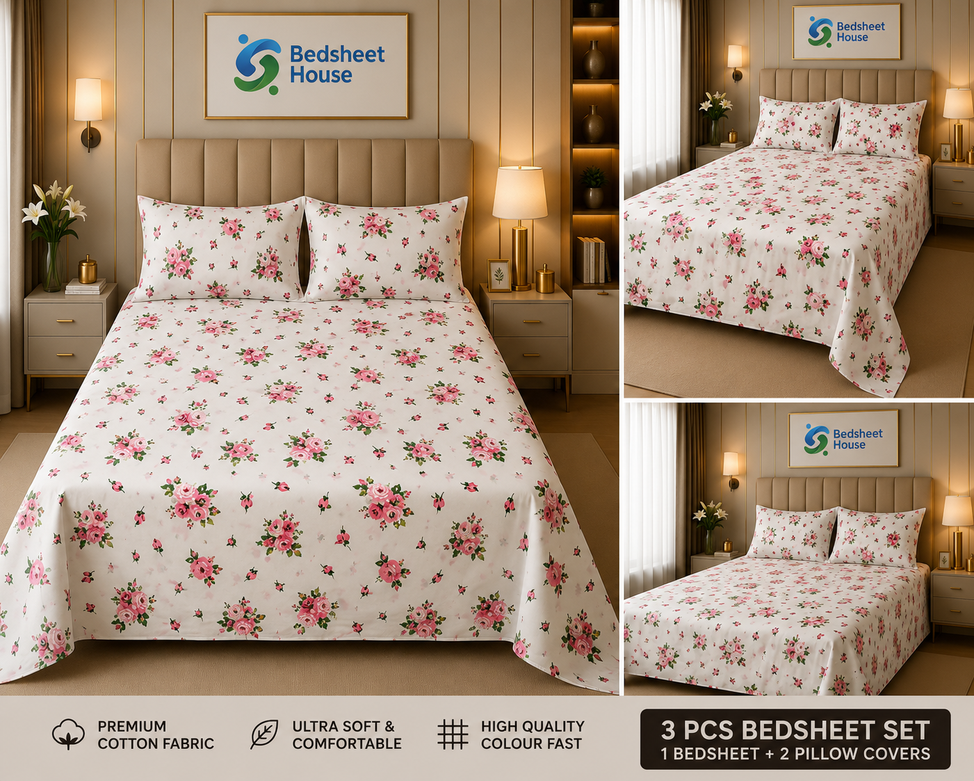 Pink Rose Floral Bedsheet