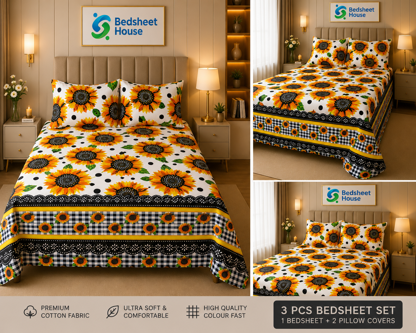 Sunflower Gingham Print Bedsheet