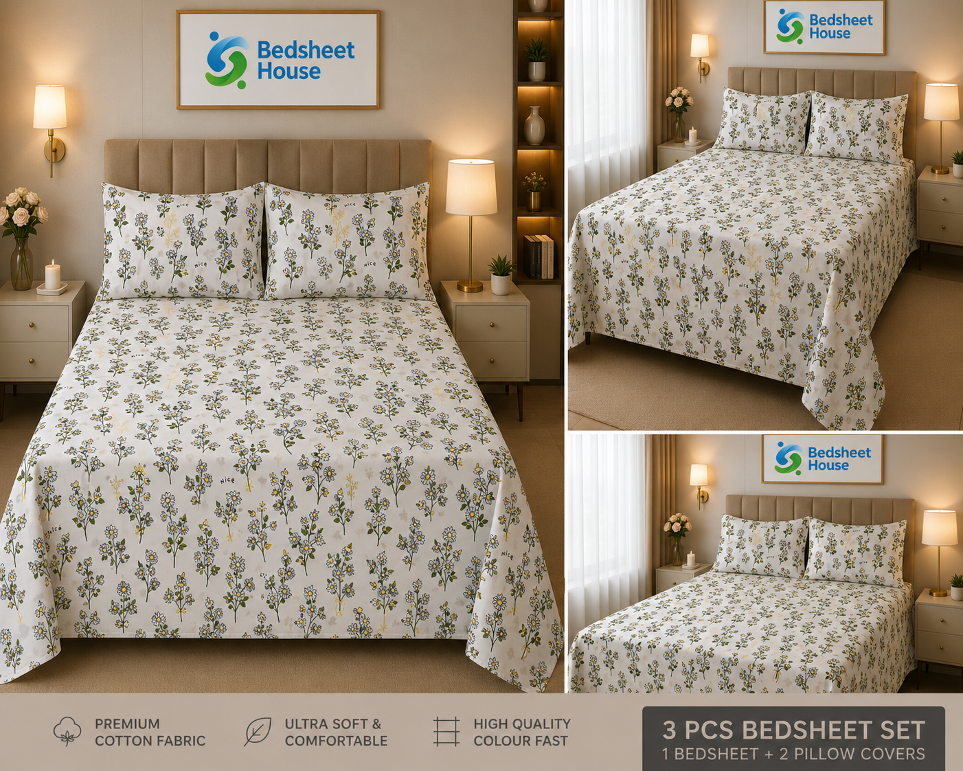 White Wildflower Print Bedsheet